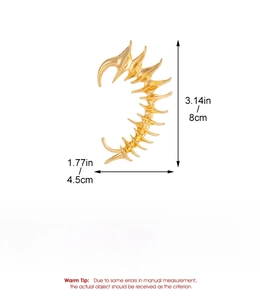 Detailed technical drawing of gold dragon ear cuff with dimensions 8cm by 4.5cm