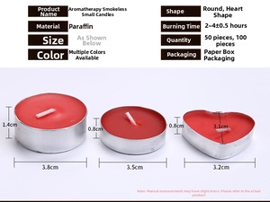 Detailed chart showing smokeless tea light candle sizes, burn times and paraffin material