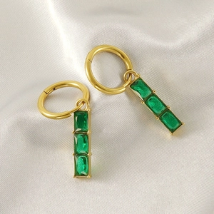 Rectangular Green Zircon Drop Earrings 18K Gold Plated Stainless Steel Geometric Trendy Fashion Jewelry For Women