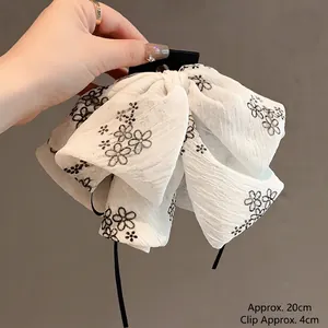 Pince À Cheveux Noeud Rétro Français Pour Femme Avec Tissu Mousseline Brodé Fleurs Et Élégants Longs Rubans Accessoire De Coiffure