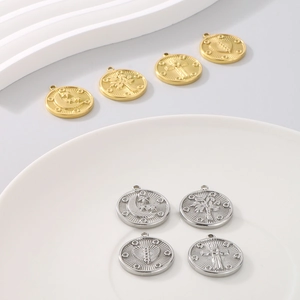18K gold plated titanium steel celestial sun moon pendants with tree of life relief