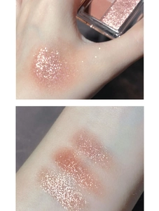 Detailed swatches of matte and shimmer eyeshadow showing texture and pigmentation on skin