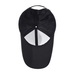 Classic black baseball cap with six-panel design and adjustable metal buckle detail