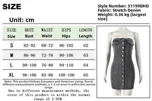 Tableau des tailles détaillé pour robe bustier en denim extensible avec mannequin