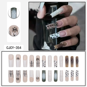 3D spider Halloween press on nails set with leopard print and green French tips