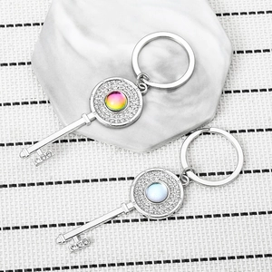Exquisite silver gemstone key keychain with sparkling rhinestones for couples