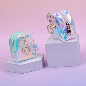 Mini laser transparent PVC floral coin purse with golden hardware and heart zipper