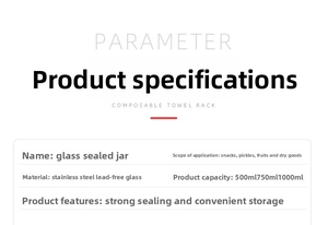 Size chart for lead-free glass jars with stainless steel lids in 500ml 750ml 1000ml