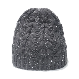Winter dark grey cable knit beanie hat with white speckled pattern for men and women