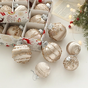 Christmas Ball Ornaments Glitter Beads Xmas Tree Hanging Decorations Champagne Gold White Plastic Foam