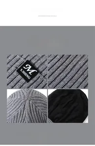 Detail of gray ribbed knit beanie showing soft fleece lining and square logo patch