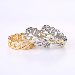 Men Cuban Link Ring Copper Chain Band Hip Hop Punk Style Chunky Polished Jewelry Streetwear Accessory