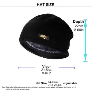 Guide des tailles de bonnet tricoté : profondeur 22cm et tour de tête ajustable 54-60cm