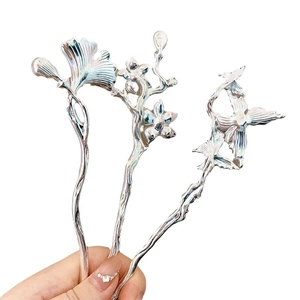 Épingles à cheveux anciennes en argent avec ginkgo et fleurs de prunier pour coiffure Hanfu