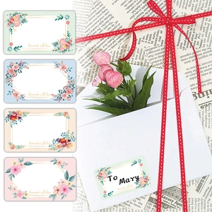 Detail of floral self-adhesive labels for kitchen food storage and gift packaging