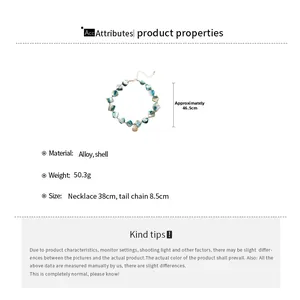 Detailed size specifications for irregular shell and turquoise stone pearl necklace