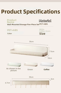 Wall-mounted PET and ABS kitchen storage set detail with dimensions and color options