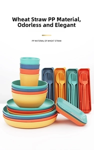 Eco-friendly wheat straw dinnerware set including bowls, plates, cups and portable cutlery