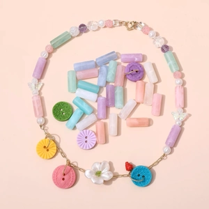 Colorful acrylic cylinder beads for DIY necklaces with flower and butterfly charms