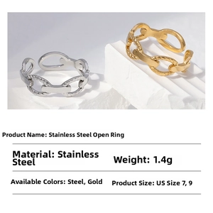 Detail of adjustable stainless steel double link rings in gold and silver finish