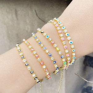 Evil Eye Bracelet Copper Gold Plated With Zircon And Enamel Adjustable Bohemian Fashion Jewelry For Women