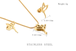 Detailed view of stainless steel fairy jewelry set with Roman numerals and weight data