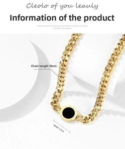 Detailed view of gold Cuban chain necklace with Roman numerals pendant and dimensions