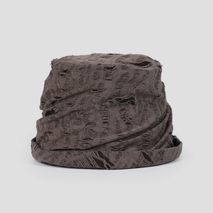Distressed Bucket Hat Cotton Pleated Hole Nomad Retro Style Streetwear Breathable Foldable For Women