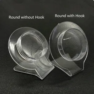 Clear acrylic jewelry display stands in circular hook and no-hook styles for bracelets