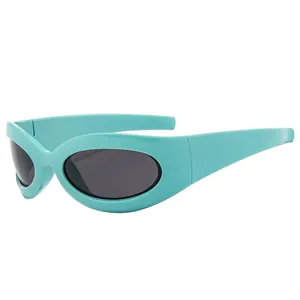 Y2K retro oval punk sunglasses in tiffany blue frame with dark grey lenses