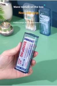 Close-up of blue translucent storage box with ribbed texture holding bandages