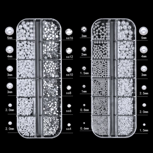 12-grid nail art pearl and rhinestone set with various sizes for DIY decoration