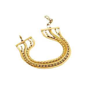 Fashionable gold triple-layer metal chain bracelet with multi-strand punk design for women