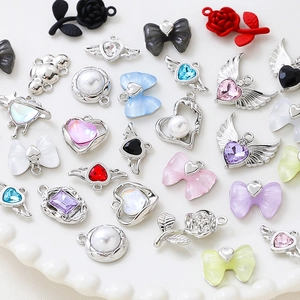 Mix of alloy butterfly and heart charms with colorful zircons and pearls for DIY jewelry
