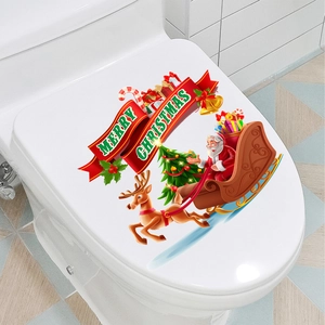Christmas toilet lid sticker featuring Santa, sleigh and festive tree decoration