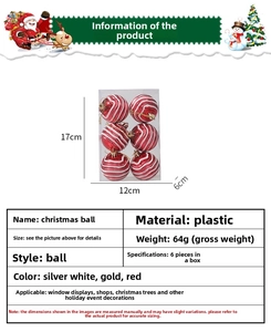 Detail view of 6-piece red and white striped 6cm Christmas balls in transparent box