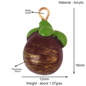Detailed mangosteen fruit pendant charm with 2mm hanging hole and size dimensions