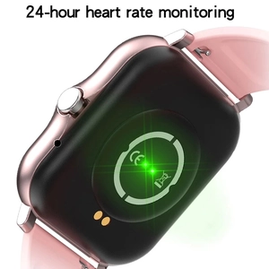 Close-up of pink Y13 smartwatch back showing 24-hour heart rate monitoring sensor