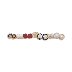 Barrette cheveux vintage avec perles, fleurs noires et détails en émail rouge