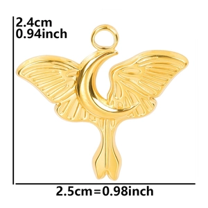 Golden crescent moon wing charm dimensions measuring 2.4cm by 2.5cm for DIY jewelry