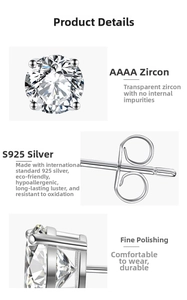 Detailed macro view of S925 sterling silver stud earrings with AAAA round zircon inlay