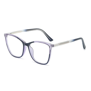 Stylish purple gradient TR90 cat eye glasses frame with metal temples shown at 45-degree angle