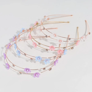 Elegant gold metal headbands with crystal rhinestones and delicate colorful flowers