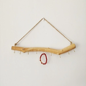 Rustic Natural Driftwood Branch Jewelry Organizer Wall Mounted Hanging Rack With Metal Hooks For Necklaces Earrings Keys