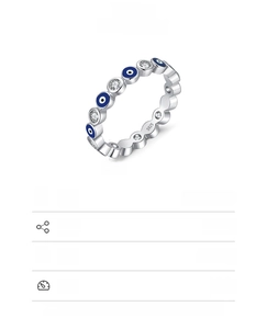 Macro detail of S925 sterling silver evil eye ring with blue enamel and 3.2mm band width
