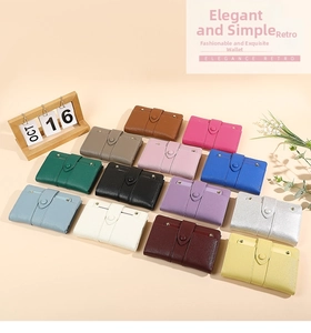 Collection of short women's wallets in 13 colors with premium pebble leather texture