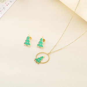 Details von Weihnachtsbaum Schmuckset mit goldenem Anhänger und passenden Ohrsteckern