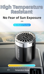 Car air freshener solid balm on dashboard with silver metal grille and heat resistant design