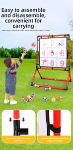 Detail of outdoor sticky ball target game showing easy assembly and connector system