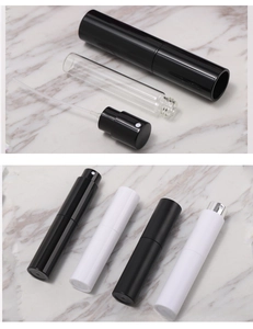 Detailed breakdown of 10ml portable perfume atomizer with glass vial and spray components